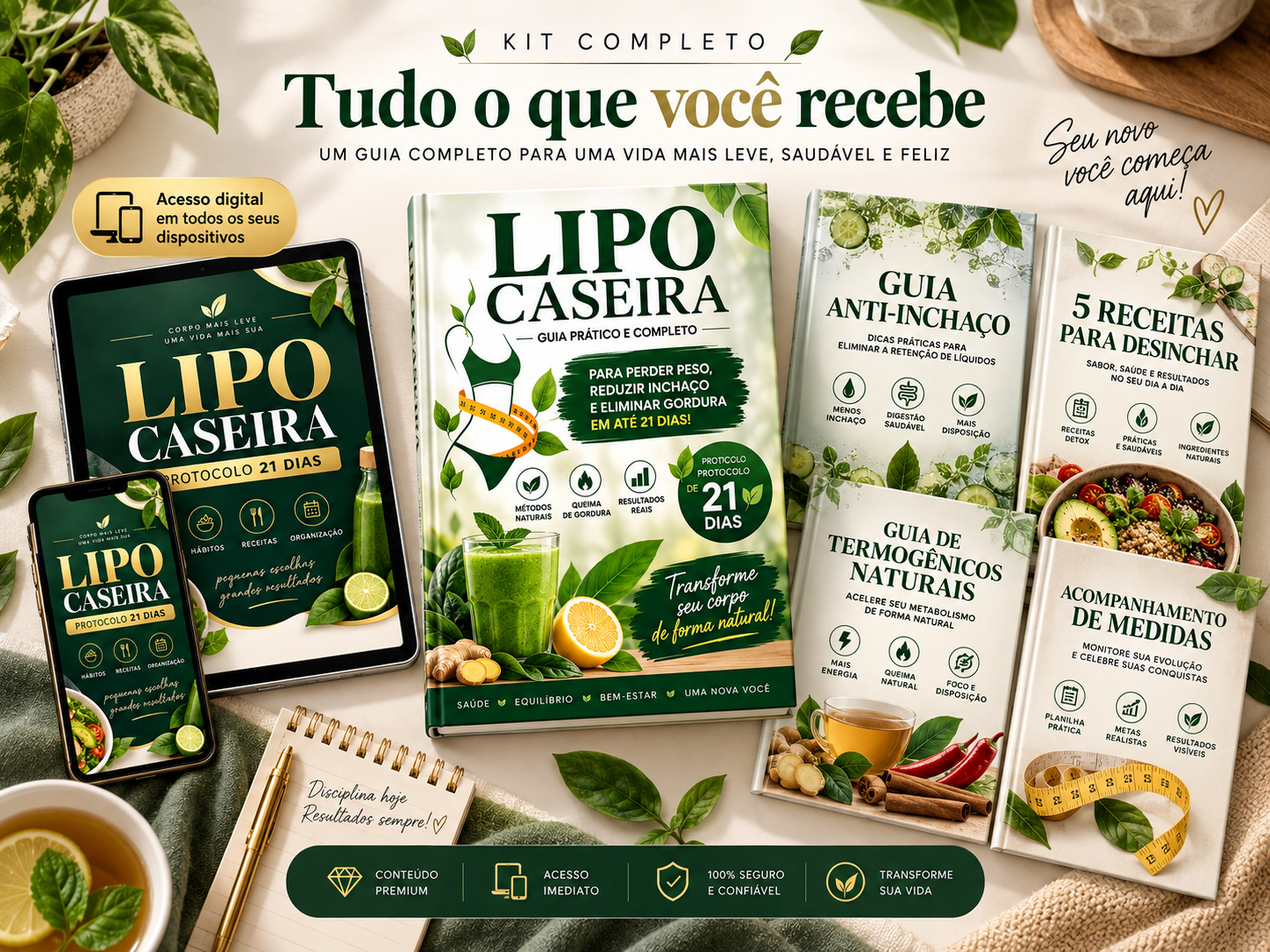 Kit de materiais incluídos no Lipo Caseira